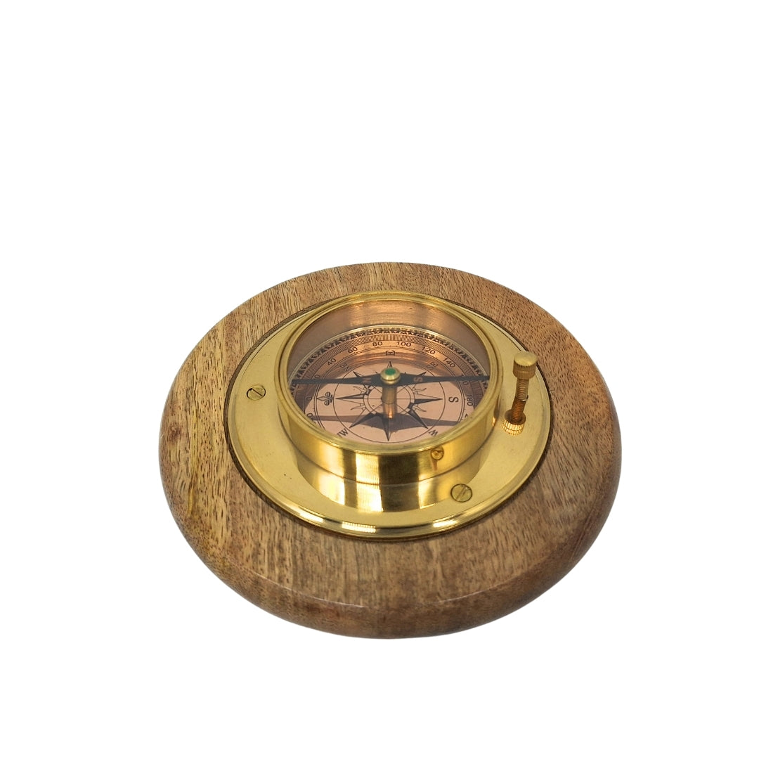Elegant decoratief kompas met messing afwerking, gepersonaliseerde gravure, 15 cm, ideaal als cadeau voor reisliefhebbers, gemaakt van hout en glas