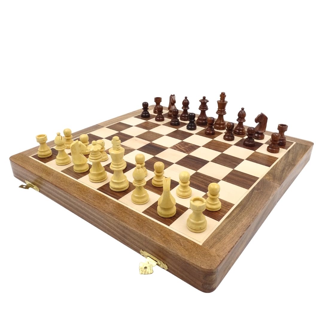 Houten schaakset 40×40 cm– kleine fout – opvouwbaar schaakbord - G114