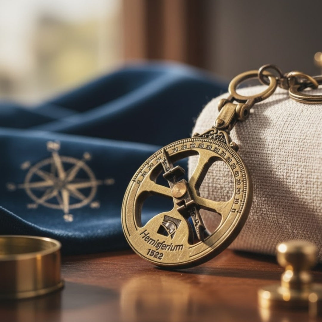 Maritieme sleutelhanger astrolabium H82 met gepersonaliseerde gravure - ideaal cadeau voor liefhebbers van astronomie, diameter 45 mm, gemaakt van zamak - stijlvol accessoire voor sleutels