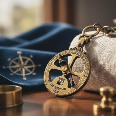 Maritieme sleutelhanger astrolabium H82 met gepersonaliseerde gravure - ideaal cadeau voor liefhebbers van astronomie, diameter 45 mm, gemaakt van zamak - stijlvol accessoire voor sleutels
