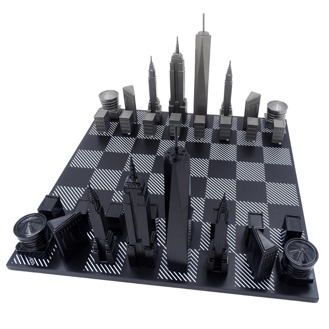 New York Skyline schaakset met gravure van roestvrij staal