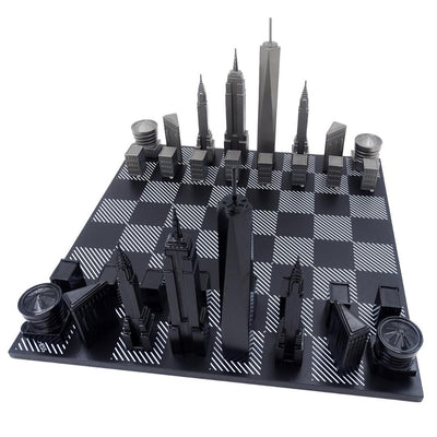 New York Skyline schaakset met gravure van roestvrij staal