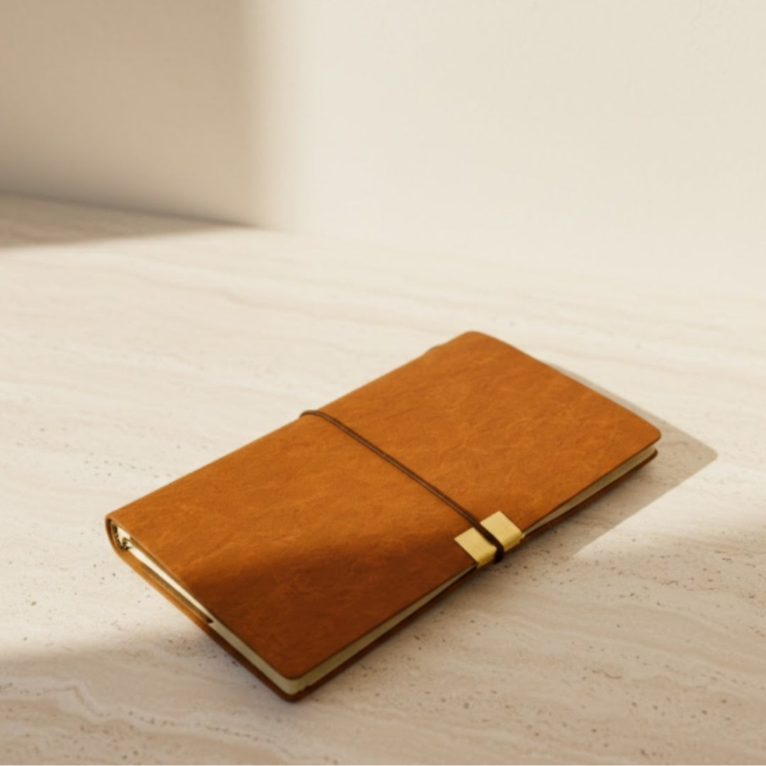 Leren reizigersnotitieboek met gepersonaliseerde gravure