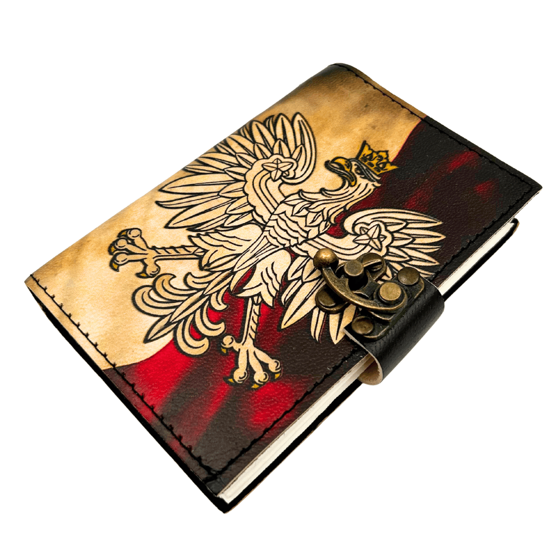 Leren notitieboek dagboek Poolse adelaar patriottisch met gravure