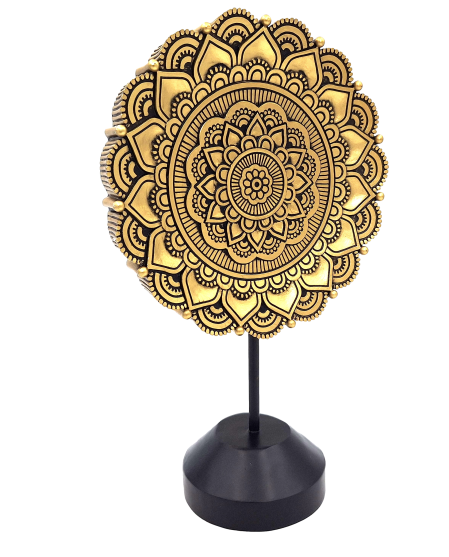 Ovaal Mandala-beeldje 35cm - gouden boeddhistische decoratie met mogelijkheid tot personalisatie van gravure