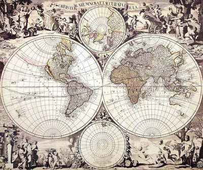 Wereldkaart 1686 - G. Valck-reprint met mogelijkheid tot personalisatie met gravure - ideaal cadeau voor historici en reizigers - afmetingen 56,5 x 47,5 cm