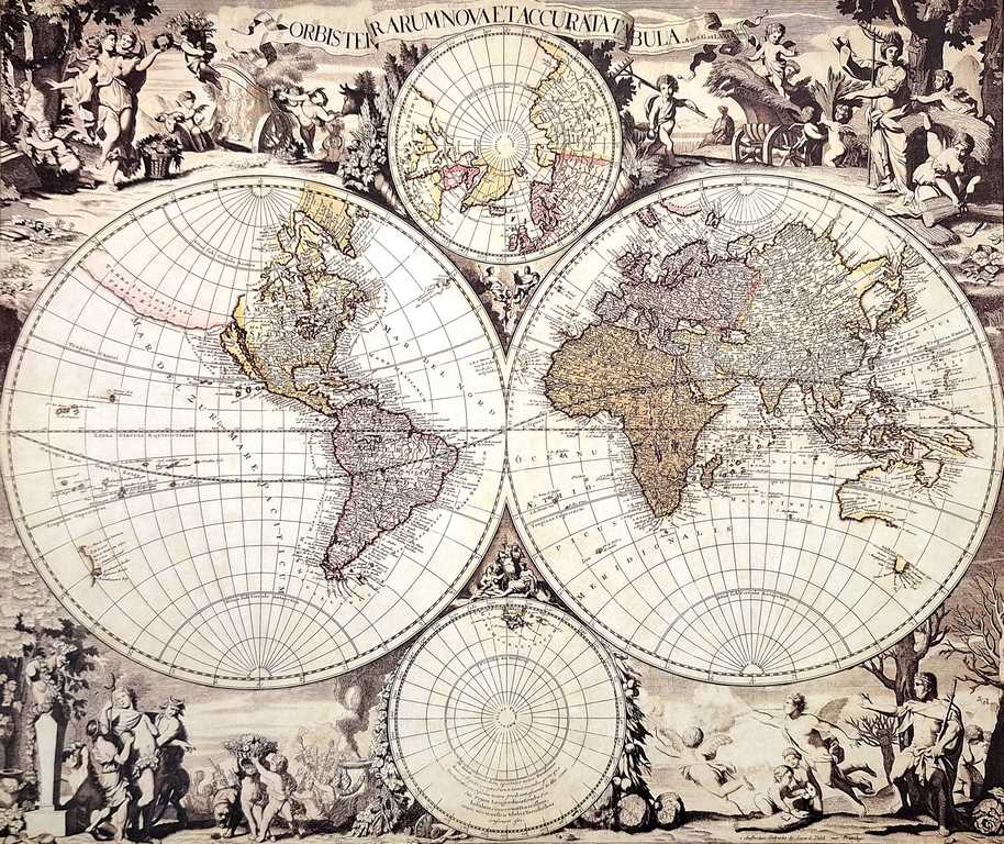 Wereldkaart 1686 - G. Valck-reprint met mogelijkheid tot personalisatie met gravure - ideaal cadeau voor historici en reizigers - afmetingen 56,5 x 47,5 cm