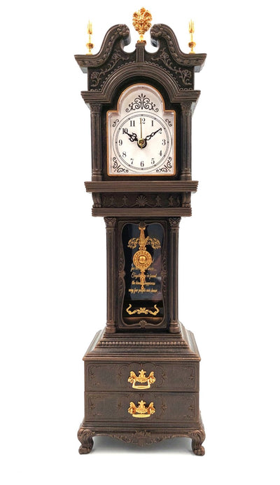 Retro staande klok met muziekdoos en gepersonaliseerde gravure, elegant doosje voor kleinigheden, hoogte 37,5 cm, ideaal cadeau in vintagestijl