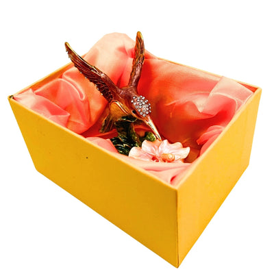 Exclusieve sieradendoos kolibrie met kristalletjes, gepersonaliseerde gravure, metaal, 8x5.5x7 cm