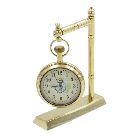 Maritieme messing bureauklok NC2126 met mogelijkheid tot graveren, 12 cm hoog, ideaal als cadeau voor een liefhebber van zeilen met anker- en zeilschipmotief