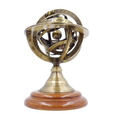 Messing astrolabium 14cm met gravure - uniek cadeau voor liefhebbers van astronomie, elegante decoratie van messing en hout in goudkleur
