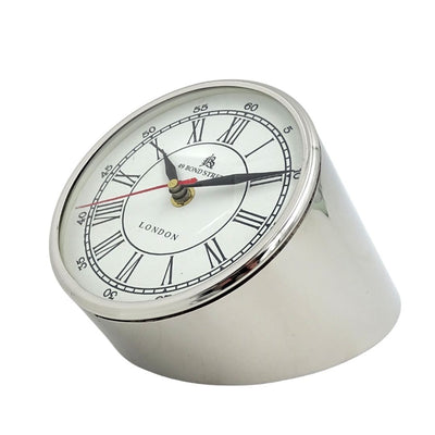 Metalen bureauklok CLK-0212 met gravure - gepersonaliseerd cadeau in zilver, wit of zwart, hoogte 19 cm, moderne stijl met Romeinse en Arabische cijfers