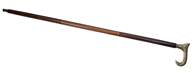 Houten wandelstok met gouden handvat - opvouwbaar - elegant cadeau met mogelijkheid tot personalisatie met gravure - 91,5 cm, bruin met messing handgreep