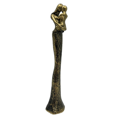 Modern beeldje moeder met kind in goud met gepersonaliseerde gravure - Hoogte 27 cm - Ideaal cadeau voor Moederdag, verjaardag of housewarming - Glamourstijl met zwarte elementen - Polyresin