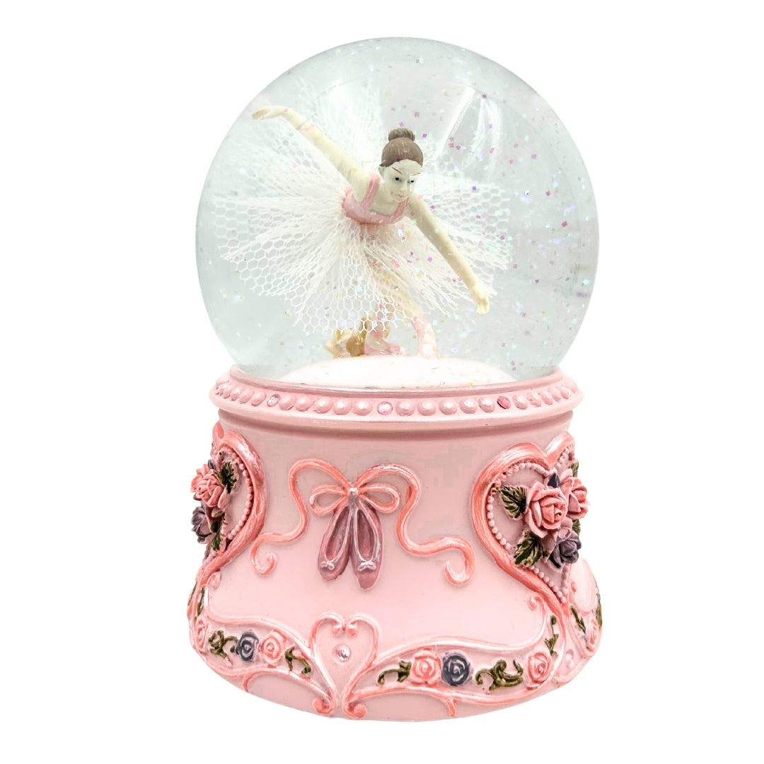 Dansende ballerina in glazen bol 15cm met gepersonaliseerde gravure - elegante muziekdoos met pastelkleurige voet en melodie Het Zwanenmeer