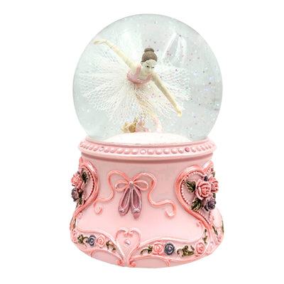 Dansende ballerina in glazen bol 15cm met gepersonaliseerde gravure - elegante muziekdoos met pastelkleurige voet en melodie Het Zwanenmeer