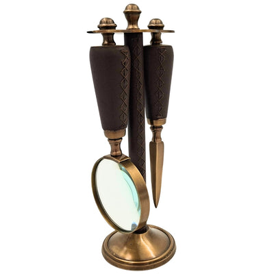 Elegante bureauset van messing en leer