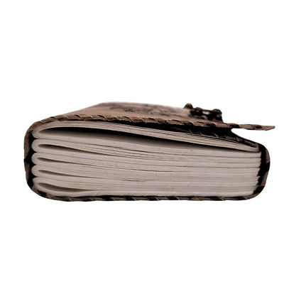 Retro leren notitieboek Zon en Maan 200 pagina's met mogelijkheid tot personalisatie door gravure, beige-bruin, ideaal als cadeau voor een kunstenaar of liefhebber van de magie van alledag
