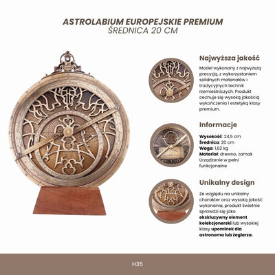 Groot Europees astrolabium H35 met gravure