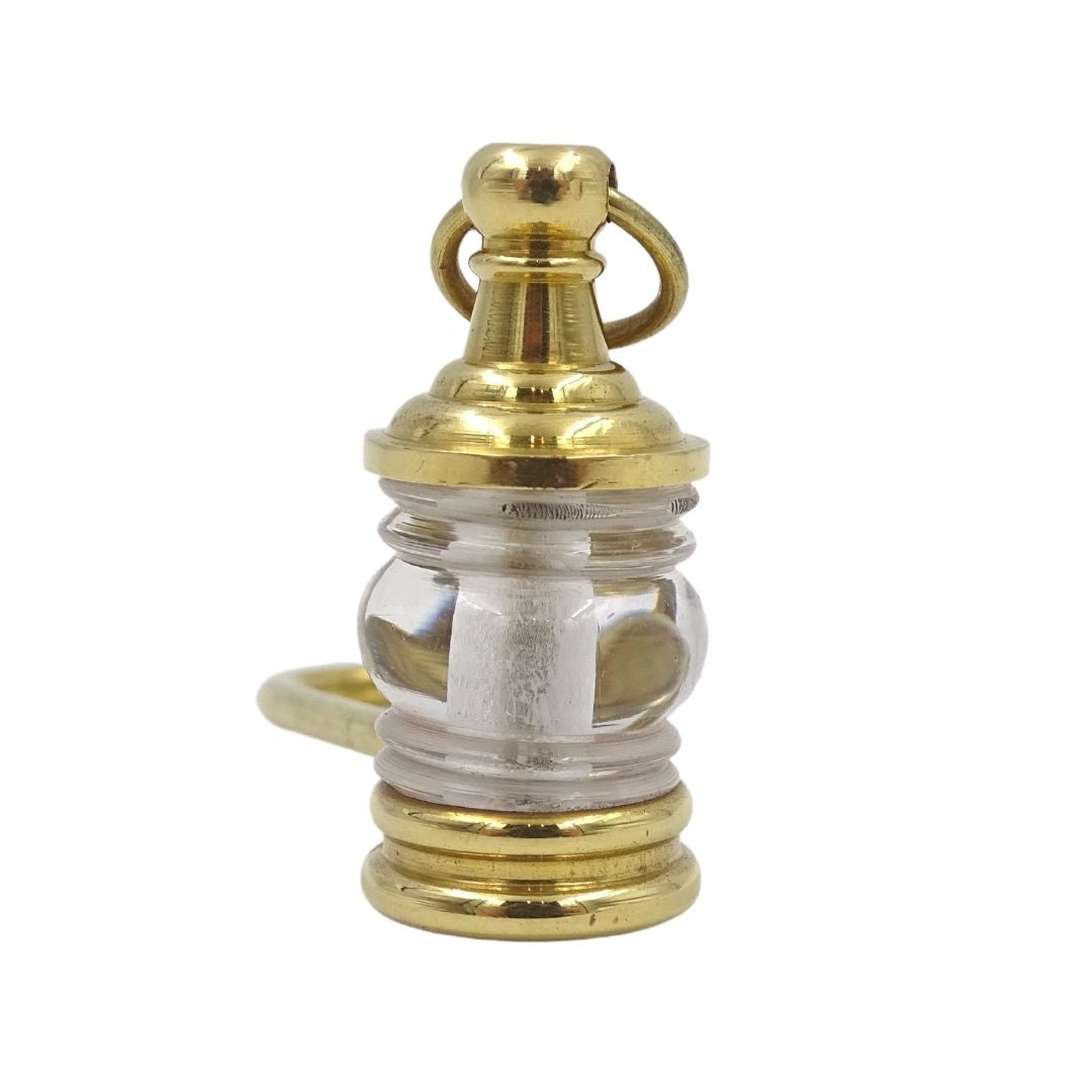 Zeillamp-sleutelhanger Key-0118 van messing en glas, goud, gepersonaliseerde gravure, ideaal als cadeau, afmetingen 11 x 2 x 2 cm