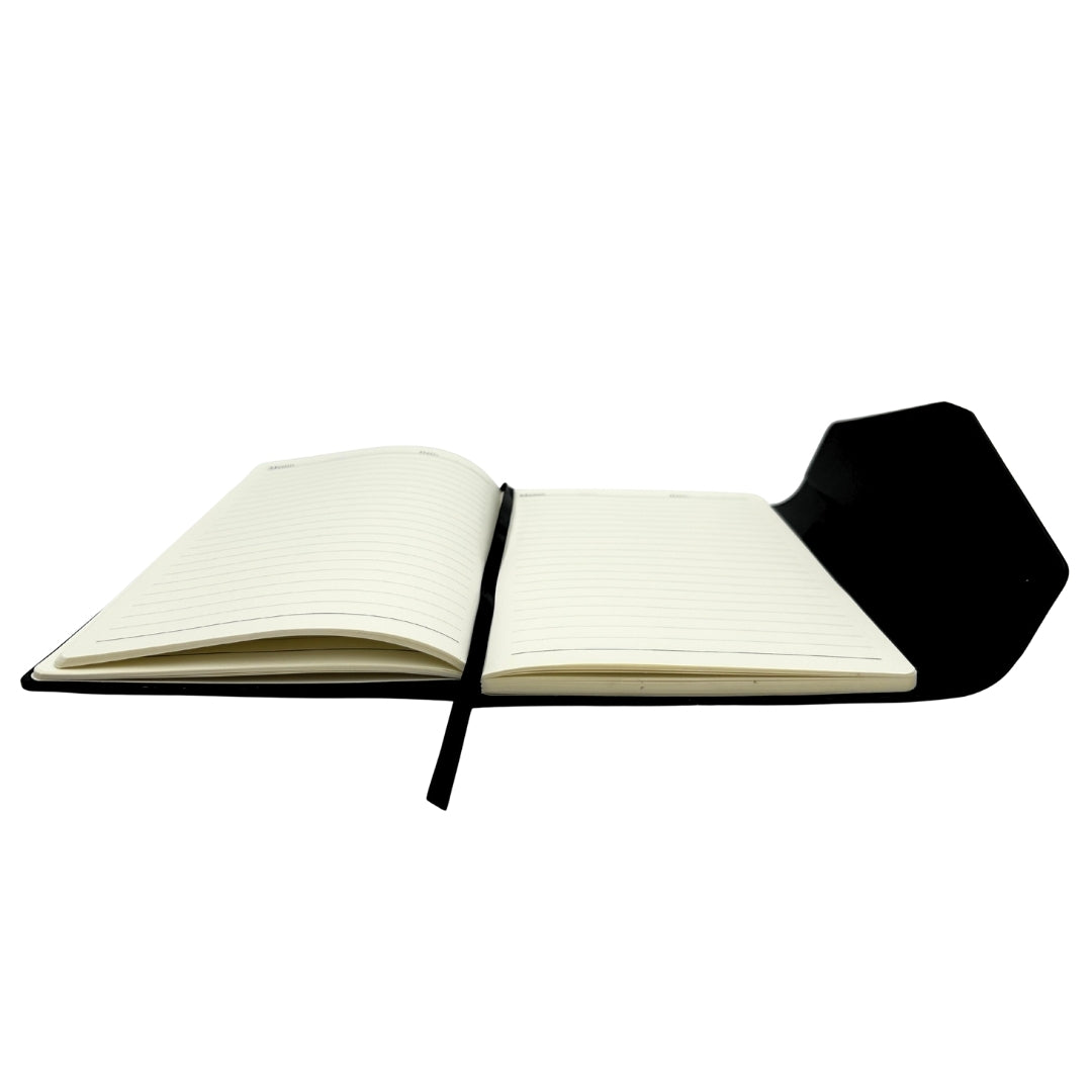 Elegante premium cadeauset met personalisatie – leren A5-notitieboek, pen en USB-stick 16GB in zwart-gouden doos