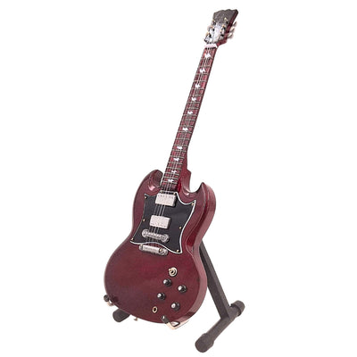 Mini-gitaar AC/DC Angus Young MGT-0567 met mogelijkheid tot personalisatie met gravure, ideaal als cadeau, handgemaakt van mahoniehout, bruin, hoogte 27,5 cm