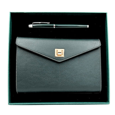 Elegante cadeauset met gepersonaliseerde gravure - leren A6-notitieboek met hoogwaardige pen in luxe geschenkdoos