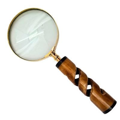 Vergrootglas in messing montuur met hoornen handvat NC2356 - elegant cadeau met mogelijkheid tot personalisatie met gravure, 3,5-voudig vergrootglas, lengte 18,5 cm, diameter 7,5 cm