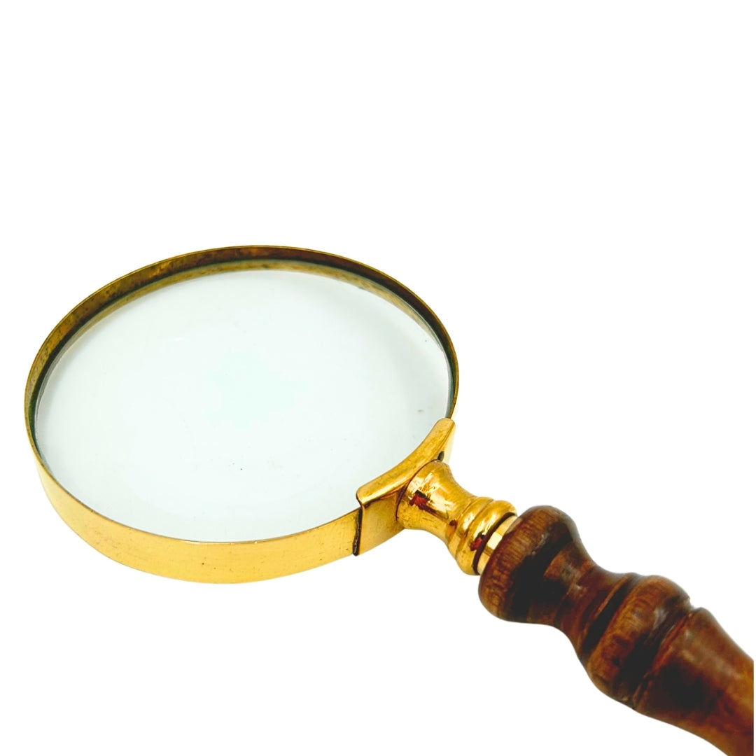 Retro messing loep met houten handvat - vergrootglas 18 cm met personalisatiemogelijkheid door gravure