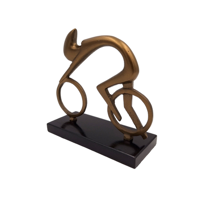 Beeldje van een wielrenner Wielrenner VB26/9 met gravure - elegant cadeau voor een fietser, hoogte 18 cm, messing en zwart, minimalistische interieurdecoratie
