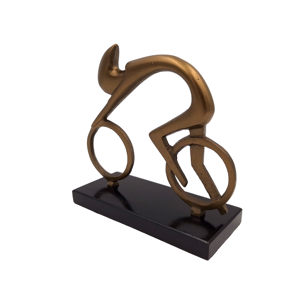 Beeldje van een wielrenner Wielrenner VB26/9 met gravure - elegant cadeau voor een fietser, hoogte 18 cm, messing en zwart, minimalistische interieurdecoratie