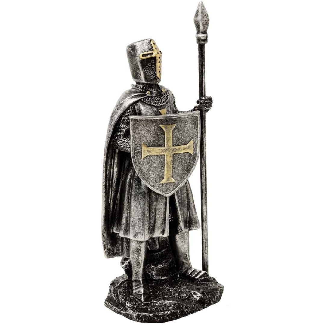 Beeldje ridder met speer 20 cm met mogelijkheid tot personalisatie met gravure - handbeschilderde decoratie van polyresin als cadeau voor liefhebbers van geschiedenis en militaire zaken