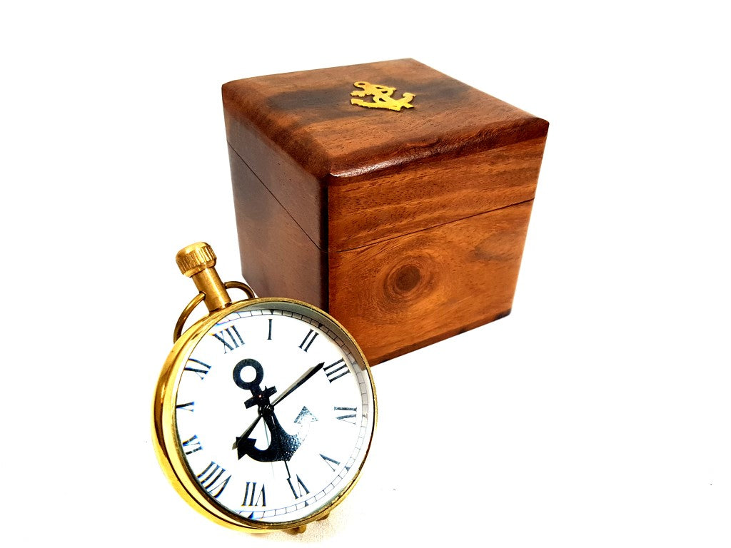 Maritieme klok NI406A/1 in houten doos met mogelijkheid tot personalisatie door gravure, messing, retro, hoogte 7 cm