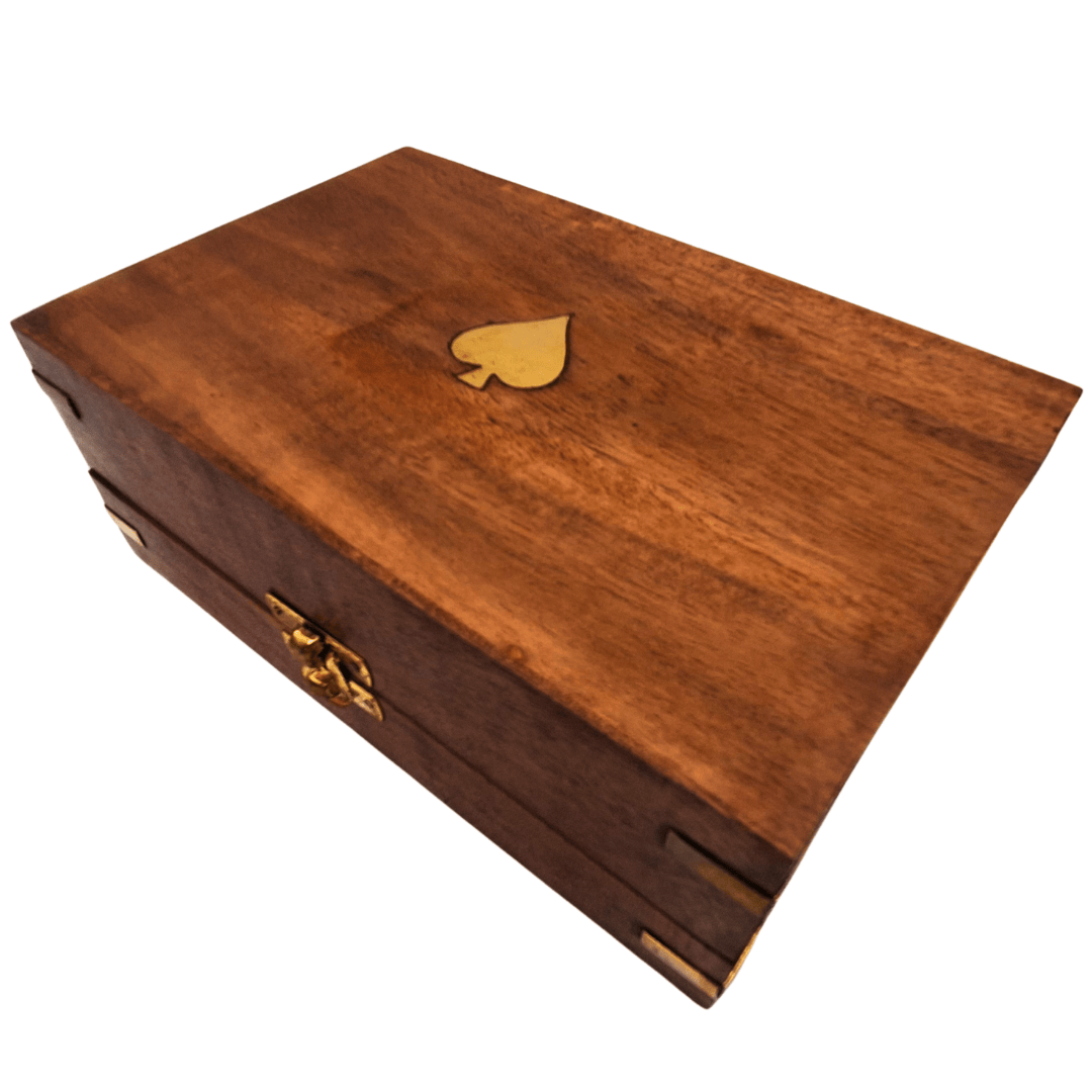 Elegante pokerset in houten doos met gravure