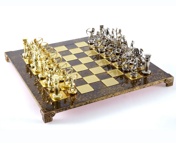 Groot exclusief messing schaakspel – goud-zilverkleurig - boogschutters 44x44cm – S10BGS
