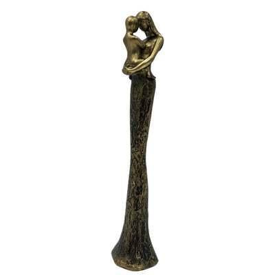 Modern beeldje moeder met kind in goud met gepersonaliseerde gravure - Hoogte 27 cm - Ideaal cadeau voor Moederdag, verjaardag of housewarming - Glamourstijl met zwarte elementen - Polyresin