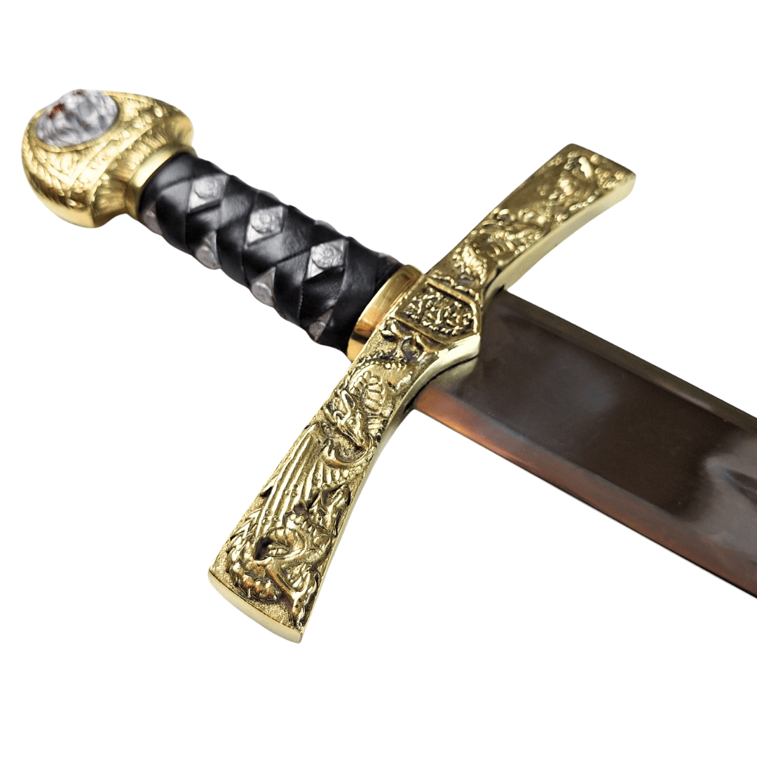 Replica van het zwaard Excalibur van koning Arthur met gravure – 98,5 cm, stalen kling, messing handgreep