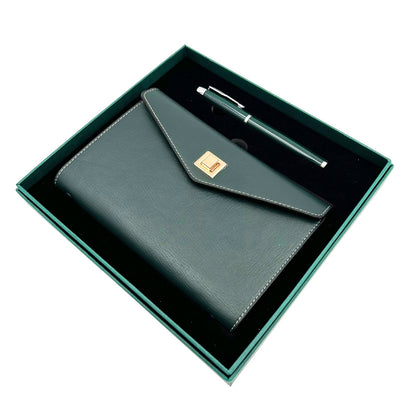 Elegante cadeauset met gepersonaliseerde gravure - leren A6-notitieboek met hoogwaardige pen in luxe geschenkdoos