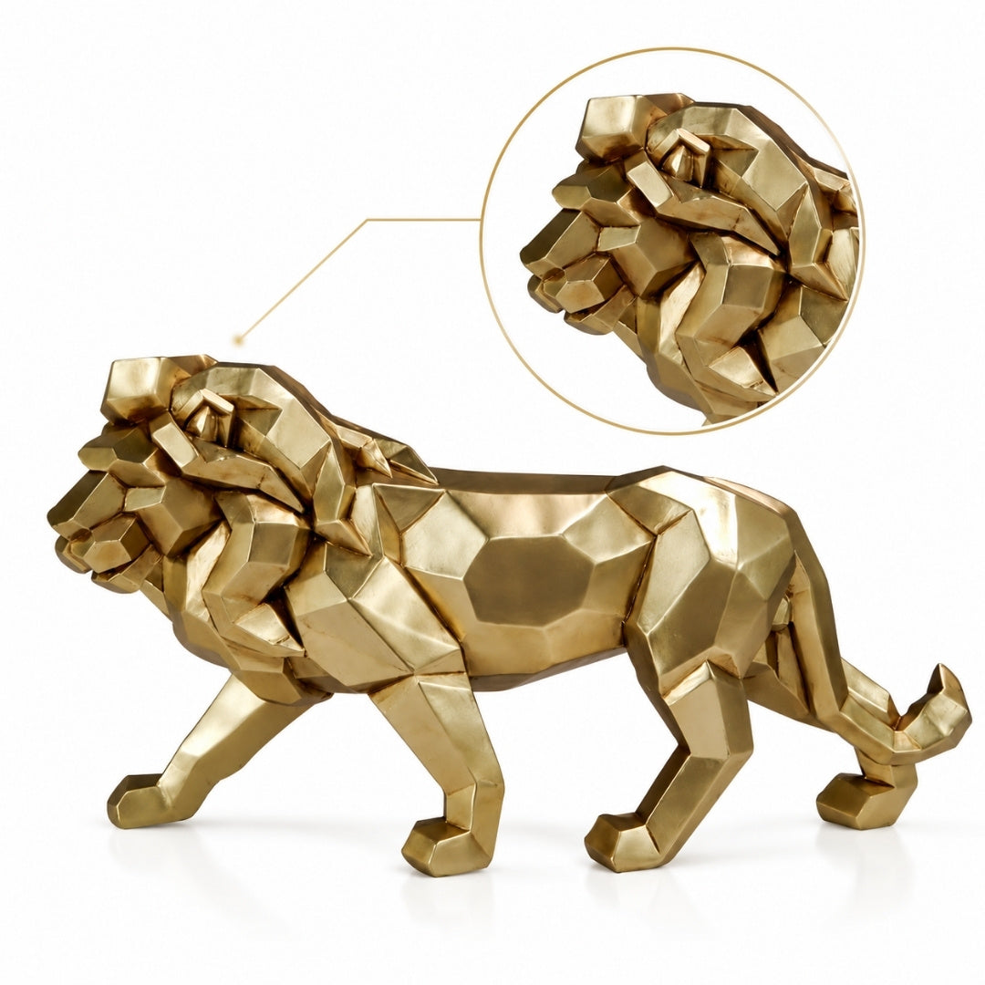 Groot beeldje van een gouden leeuw 43cm met mogelijkheid tot personalisatie met gravure - elegante decoratie als cadeau, hoogwaardig polyresin, moderne glamourstijl