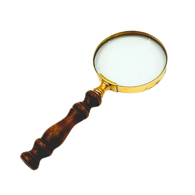 Retro messing loep met houten handvat - vergrootglas 18 cm met personalisatiemogelijkheid door gravure