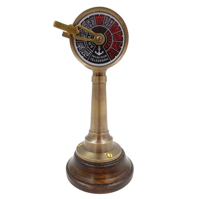 Scheepstelegraaf TG4 met gravure - gepersonaliseerd cadeau van messing en hout, hoogte 16,5 cm, kleuren goud en bruin