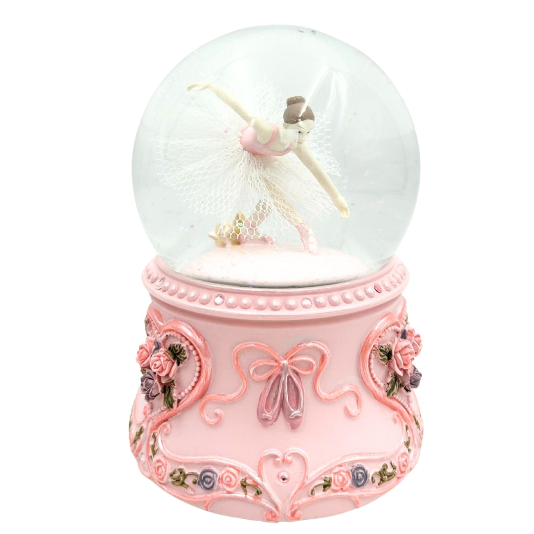 Dansende ballerina in glazen bol 15cm met gepersonaliseerde gravure - elegante muziekdoos met pastelkleurige voet en melodie Het Zwanenmeer