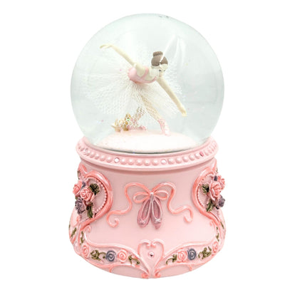 Dansende ballerina in glazen bol 15cm met gepersonaliseerde gravure - elegante muziekdoos met pastelkleurige voet en melodie Het Zwanenmeer