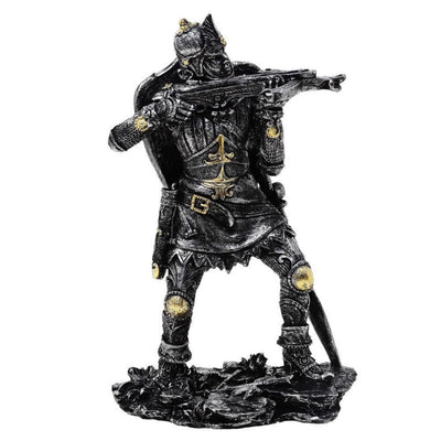 Beeldje middeleeuwse ridder met kruisboog 20cm met mogelijkheid tot personalisatie door gravure - zilver-gouden decoratie als cadeau voor liefhebbers van geschiedenis en fantasy - handbeschilderd van polyresin