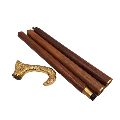 Houten wandelstok met gouden handvat - opvouwbaar - elegant cadeau met mogelijkheid tot personalisatie met gravure - 91,5 cm, bruin met messing handgreep