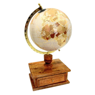 Elegante vintage bureauglobe met houten voet en lade