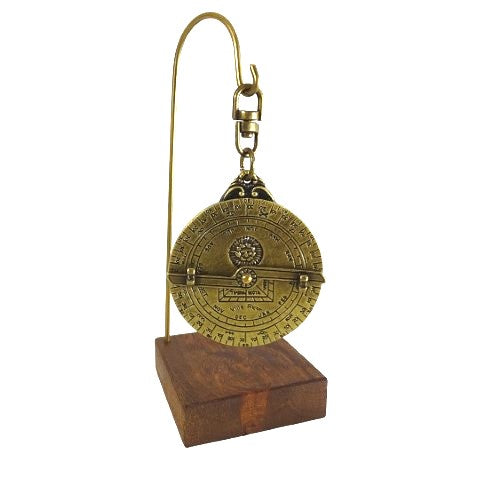 Miniatuur-astrolabium H81 op houten voet met mogelijkheid tot personalisatie met gravure - elegant decoratief element als cadeau voor een astronomieliefhebber, hoogte 13 cm, diameter 4,5 cm, uitzonderlijke afwerking met oog voor detail