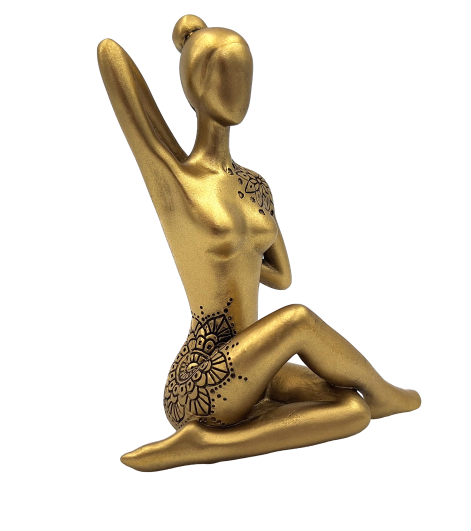 Gouden decoratief beeldje Yoga met mogelijkheid tot personalisatie met gravure