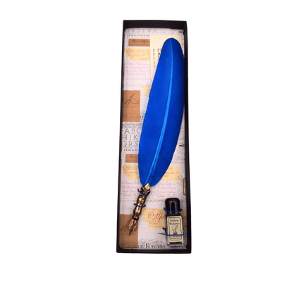 Kalligrafieset met blauwe pen en mogelijkheid tot personalisatie met gravure