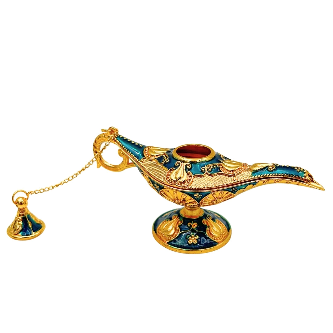 Metalen Aladdin-lamp marineblauw-goud 12cm met mogelijkheid tot personalisatie met gravure